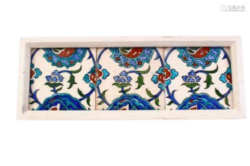 Three Framed Turkish Ottoman Iznik Pottery Tiles With Floral...