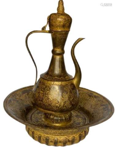 An Ottoman gilt-copper (tombak) lidded ewer, with associated...