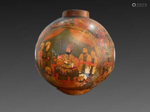 19th Century Paper mache Persian Qajar Vase Painted Scenes &...