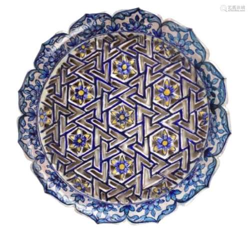 19th Century Turkish Iznik Style Earthenware Cobalt Glazed R...
