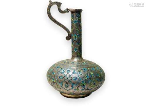 Persian Silver Unusual Enamelled Jug