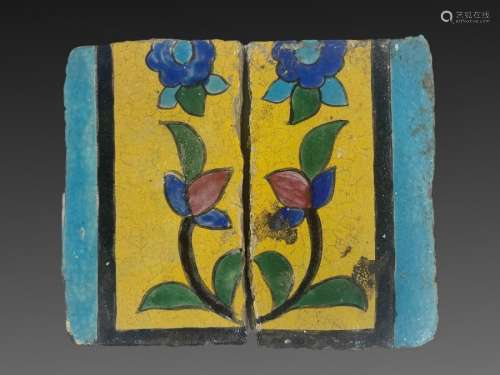 Pair of Qajar period Floral Tiles
