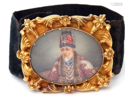 19th Century Indian Mughal Hand Painted Portrait Bracelet Of...