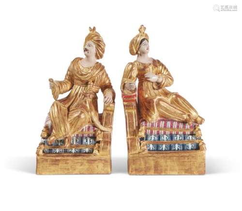 A pair of late 19th Century Parcel Gilt & Polychrome painted...