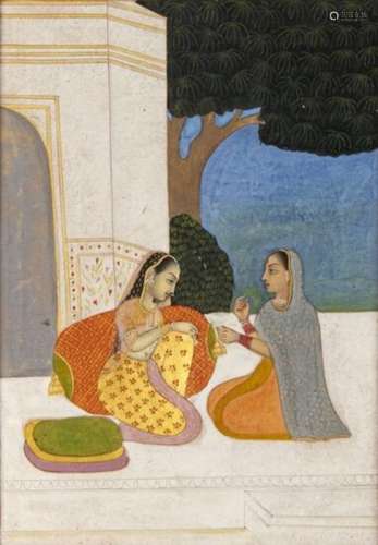 TWO LADIES SITTING UNDER A TREE, AVADH SCHOOL, NORTH INDIA, ...