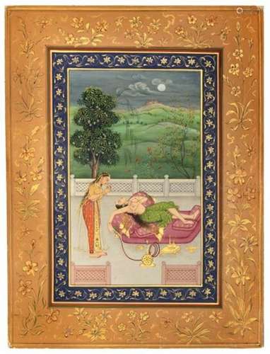 A PRINCESS RECLINING SOMKING A HUQQA, NORTH INDIA, 19TH-20TH...