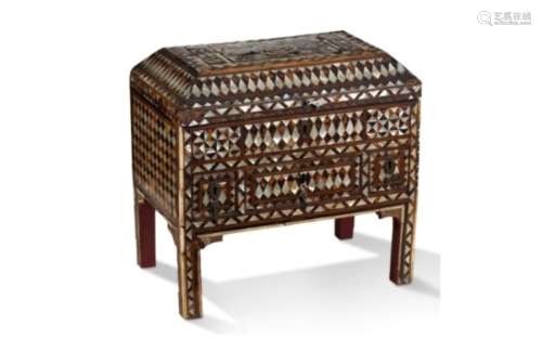 LARGE rectangular wooden CHEST entirely inlaid with tortoise...