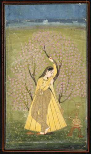 A PRINCESS IN A BLOSSOMING TREE, INDIA, MURSHIDABAD, 18TH CE...