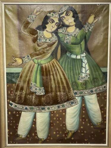 Large Hand painted late 20th century pictures of court dance...