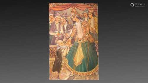 Large Hand painted late 20th century pictures of court dance...