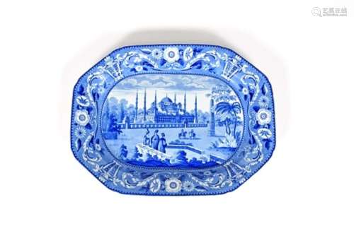 A Don Pottery blue and white transferware charger 1st half 1...