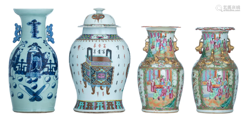 A collection of four Chinese porcelain vases, H 34,5 -