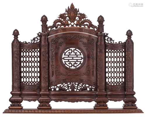 A Chinese carved hardwood fire screen, W 101 - H 83