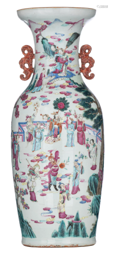 A Chinese famille rose 'Immortals' vase, 19thC, H 62
