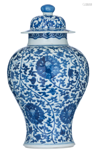 A Chinese blue and white 'Lotus Scroll' baluster vase,