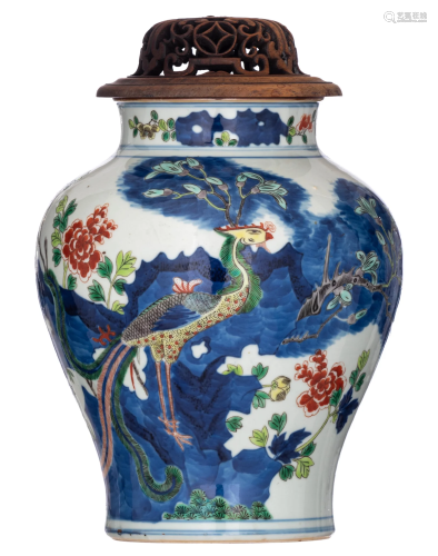 A fine Chinese wucai 'Phoenix' jar, with a Wanli mark,