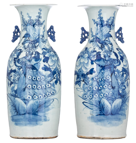 A pair of Chinese celadon and underglaze blue vases,