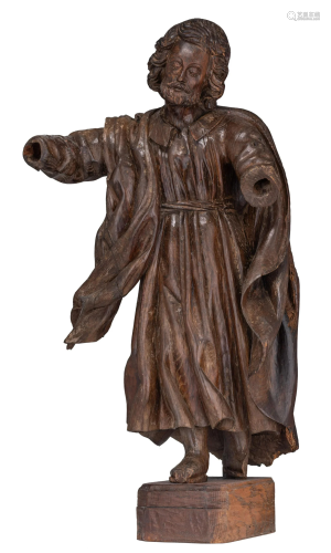 A Baroque oak sculpture of a saint, 17th/18thC, H 85