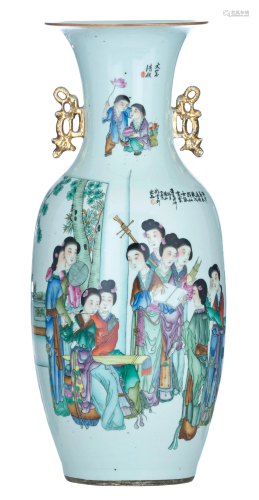 A Chinese Xin Fencai double-side decorated vase, with