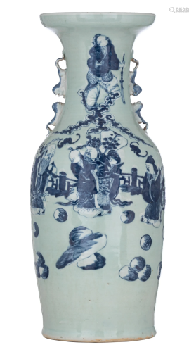 A Chinese blue and white on a celadon ground vase,