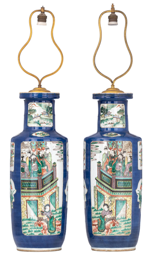 A pair of Chinese bleu poudrÃ© ground and famille verte