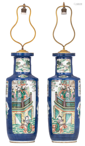 A pair of Chinese bleu poudrÃ© ground and famille verte