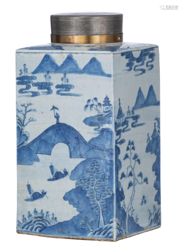 A massive Chinese blue and white tea caddy, early