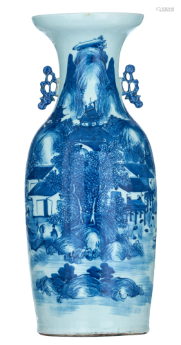 A Chinese blue and white 'Village and Mountain' vase,