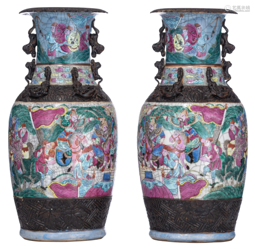 A pair of Chinese Nanking stoneware vases, 19thC, H