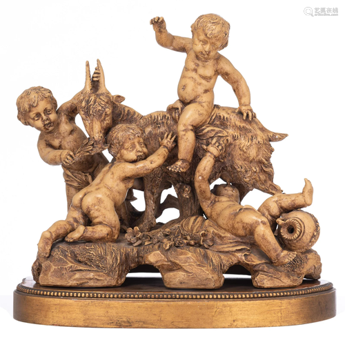 Bacchanalia group, putti playing with a goat,