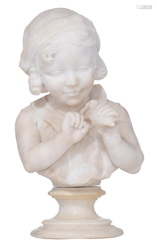 Battiglia E., a Carrara marble bust of a girl