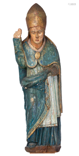 A walnut sculpture of a standing bishop, 15thC or