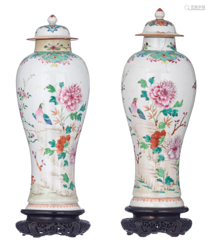 Two Chinese famille rose baluster vases and covers,