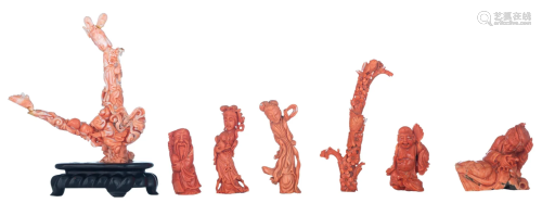 A collection of Chinese pink- and red-coral sculpted