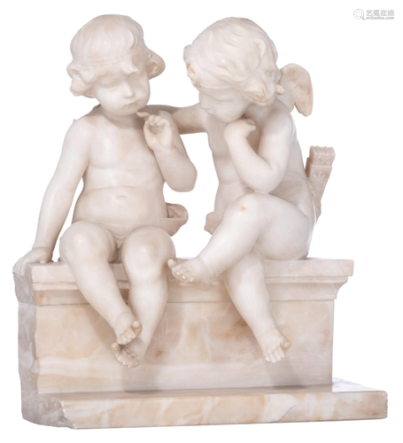 Pugi G., a Carrara marble group, depicting Amor and