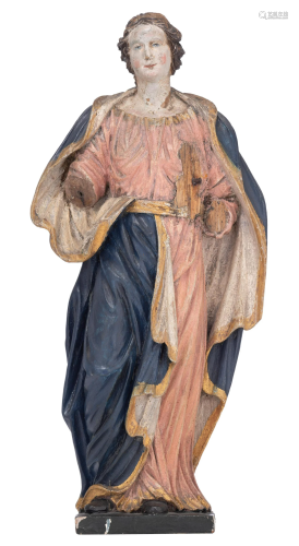 A female Saint in an elegant contrapposto, 18thC, H 48