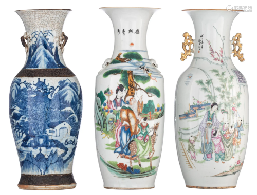 Two Chinese famille rose vases and a Nanking vase,