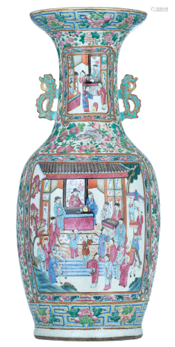 An imposing Chinese Canton famille rose vase, paired
