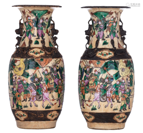 A pair of Chinese famille rose Nanking vases, H 45,5