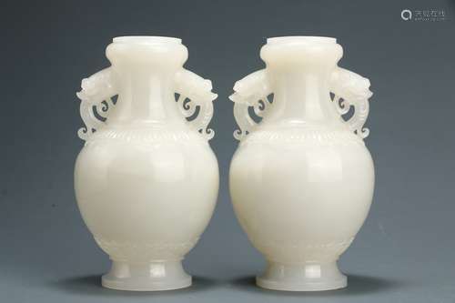 A Pair of Hetian Jade Garlic-head-shaped Vases