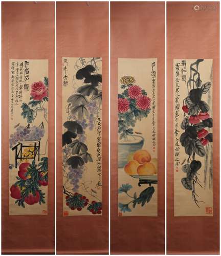 A Set of Four Vertical Paintings by Qi Baishi