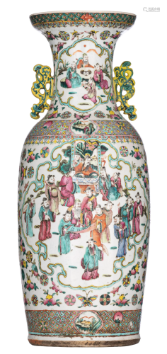 A Chinese famille rose vase, paired with Lingzhi