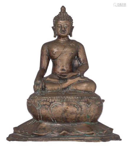 A patinated bronze seated Buddha, Thailand, 19thC or