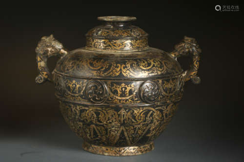 Copper Bodied Pot with Gold Inlay