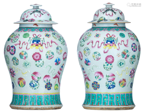 Two Chinese famille rose covered vases, late 19thC, H
