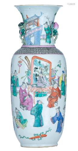 A Chinese famille rose vase, paired with lotus