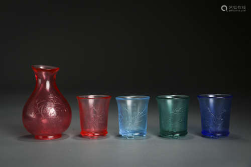 A Set of Coloured Glaze Wine Set