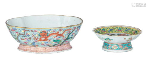 A famille rose footed bowl and a footed altar plate,