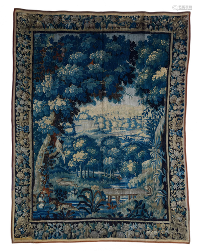 A 17thC Flemish verdure wall tapestry, H 274 x W 210