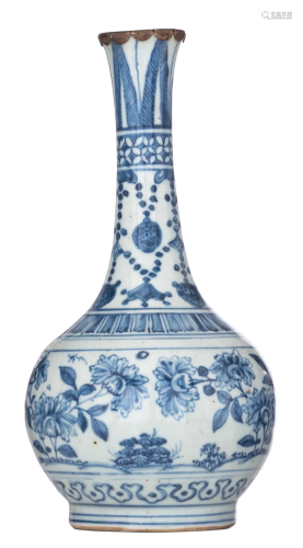 A Chinese blue and white bottle vase, Ming period, H